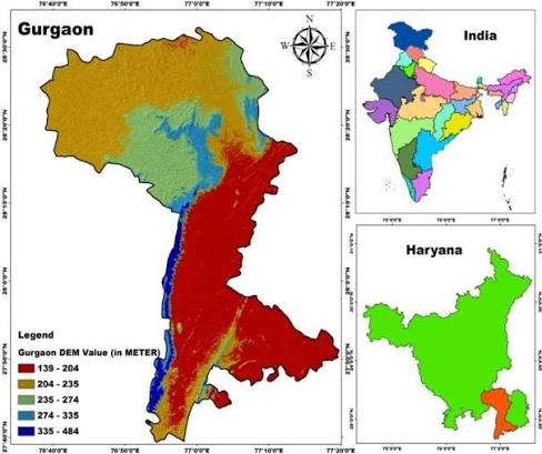 Gurgaon, Haryana and India reference map